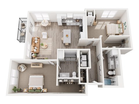 Floor plan for 2 beds, 2 baths, 1295 sqft